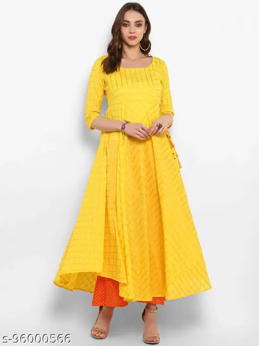 Mbe Yellow Cotton Latkan Anarkali Kurta