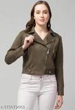 Avyola Women Solid Leather Jacket Streetwear Classic Winter full Sleeve Suede Zipper Jacket.