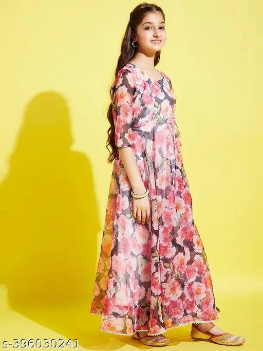 Cherry Jerry Floral Printed Orgenza Maxi Dress