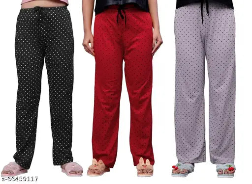 Women's Big Dot Printed Pyjama For Night Wear And Lounge Wear Pack Of 3(Size:-S To 3XL)