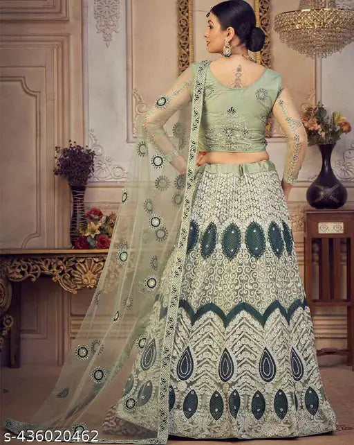 Jesani Creation Aliya Letest Trendy Design Ari Work Embridered Free Size Lehenga Choli Up to 2XL With Unstitched Blouse Piss/Sleeve, And Dupatta/Designer Lehenga /Wedding Lehenga/banarasi lehenga.