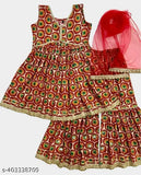 Kurti Garara Dupatta Set For Girls Red Color