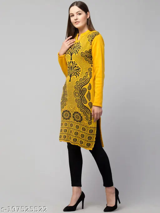 Trendy Woman Winter Woolen Kurti (Mustard)