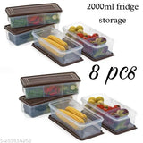 2000ML Plastic Fridge Organizers Storage Box Container Kitchen Freezer Food Basket Set Vegetables, Fruits, Fish, and Egg with Airtight Lid (BROWN) -Pack of 8