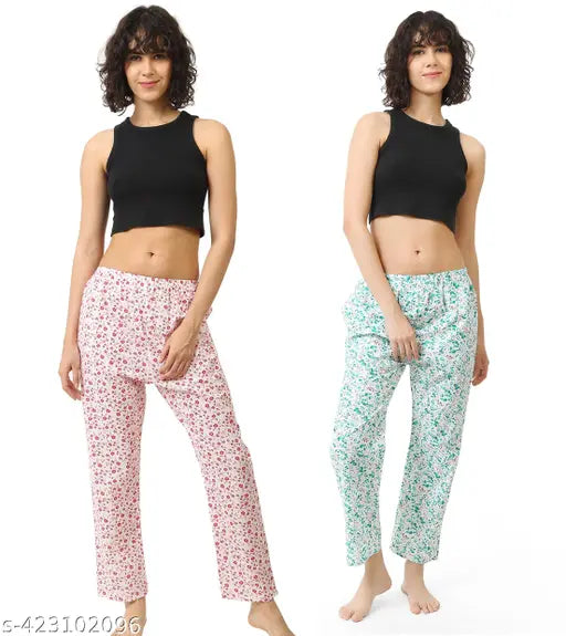 ( Pack of 2)Women & Girls Track Pant Lower Pajama Cotton Printed Lounge Wear Soft Cotton Night Wear Pajama