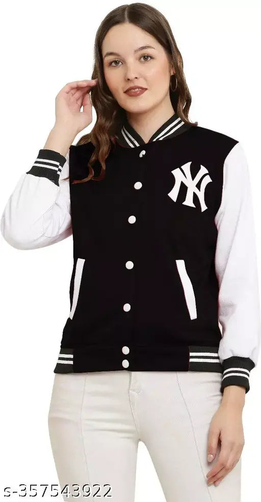 Woman Solid Long Sleeve Cotton Jacket (Black)