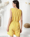 My Swag Women's Yellow Color Floral Print Sleeveless Short Jumpsuit