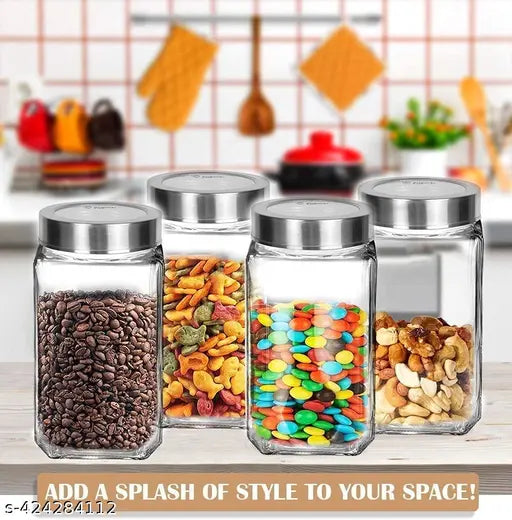 1000ml Cube Storage Glass Jar Barni - BPA-Free Transparent Kitchen Storage Container for Optimal Pantry Organization Pack of 6