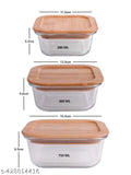 Premium Leakproof Glass Food Containers with Air Tight Wooden Lids Set of 3 (280ml, 460ml, 750ml) | Eco-Friendly Glass Food Storage with Wooden Lid Containers Pack of 3