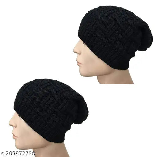 Black Beanie cap for man pack of 2