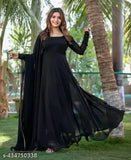 Hot Designer Black Georgette Stitched Anarkali Gown With Dupatta