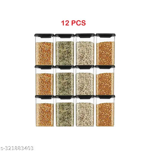 12 Pcs Plastic Container Set For Kitchen, Unbrekable Container, Airtight Storage Contaner,-1100 Ml |BPA FREE| ,( Pack Of 12, Black)