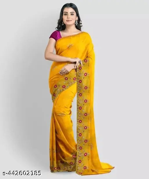 Yellow Pink Syclon Silk Net Zari EMBROIDERY SAREES