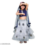 Queenpin Enterprise Festive Collection Grey Lehanga Cholis with Dupatta for Girl