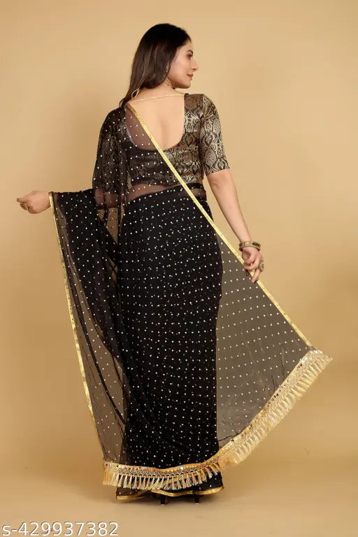 Embellished Daily Wear Chiffon Black Saree