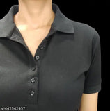 Trendy Women’s & Girls’ Solid Black Polo T-Shirt | Versatile Essential