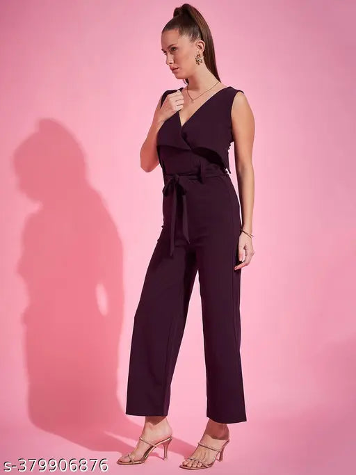 V Neck Full Length jump Suit With Belt