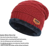 EliteX Premium Universal Snow Proof Red Fur Wool Knitted Beanie Cap with Neck Muffler With Thick Fleece for Men/Women