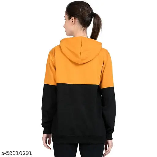 Chanda Khuba Women's Mustard Orange & Black Sweatshirt Full Sleeve Kangaroo Pocket Pullover hoodies - CKHD-G-07-01