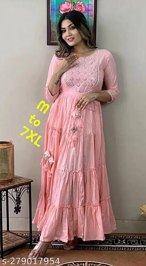 " Women Embroidered Viscose Rayon Full Lenght Anarkali Kurta (Pink) |kurta for women|anarkali kurta| "