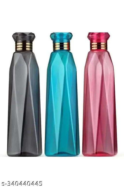 Plastic Water Bottles with Crystal Design , Plastic Fridge bottle Water 1000 ml Bottle (Pack of 3, Multicolor, Plastic)