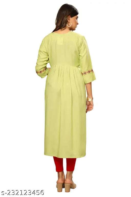 Embroidered Kurti, Nayra Cut Kurti, Rayon Cotton Kurti