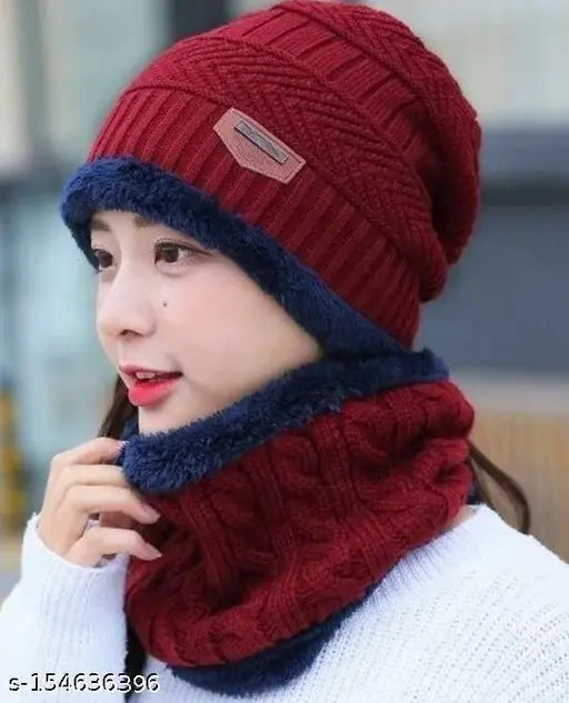 Piftif Snow Proof Inside Fur Wool Unisex Beanie Cap with Neck Warmer Set Knit Hat Thick Fleece Lined Winter Hat for Men & Women Criss-Cross Basket Weave Knit Stylish Design. It Is The New Trending Fashion Statement Of The Winter Season. The Beanie Allows