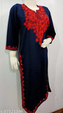 Women's A-line Embroidered Navy Blue Woollen Kurti