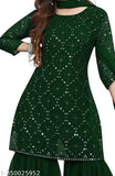 Women's Georgette Embroidery Sharara Salwar Suit Set Stitched Ready to Wear