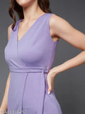 Miss Chase Light Lavender V-Neck Sleeveless Solid Wrap Regular Length Jumpsuit