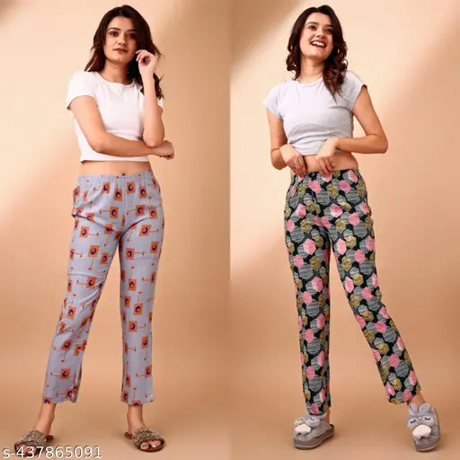 anjir Women's Rayon Printed Pyjama Lower for women with Back Pockets Combo Pack of 2 Pis(assorted)