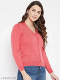 Zigo's Super Warm Super Soft V Neck Full Sleeves Solid Cardigan Sweaters