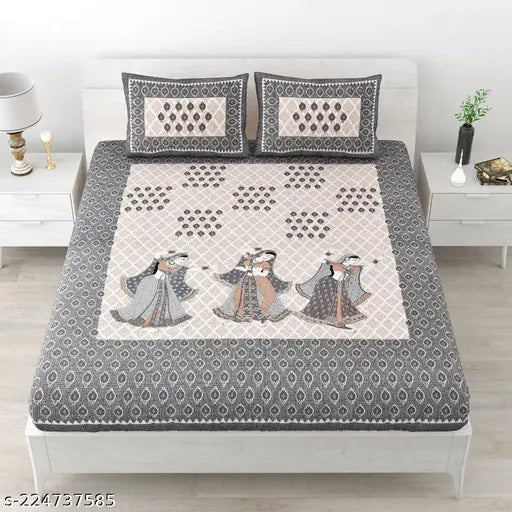 Cotton Bedsheet || Double Bedsheet Queen Size || TC 144 With 2 Pillow Cover || Grey|| 097-D-EXL-GREY