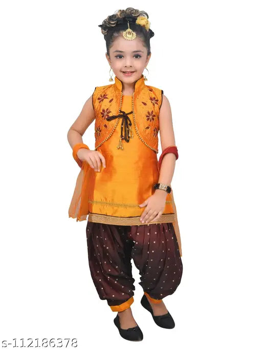 Hariyal Creation Kids Party/Festive Purple Designer Embroidery Patiala Suit For Girls