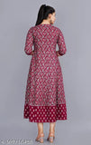 Women's Rayon Printed Anarkali Kurta Wine