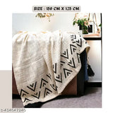 Pack of 2 Boho Printed Cotton Throw Blankets with Tassels - 60x50 Inches, Off-White