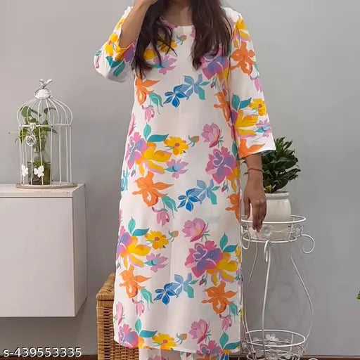 Fashionable Women Rayon Printed Kurta With Palazzo Set