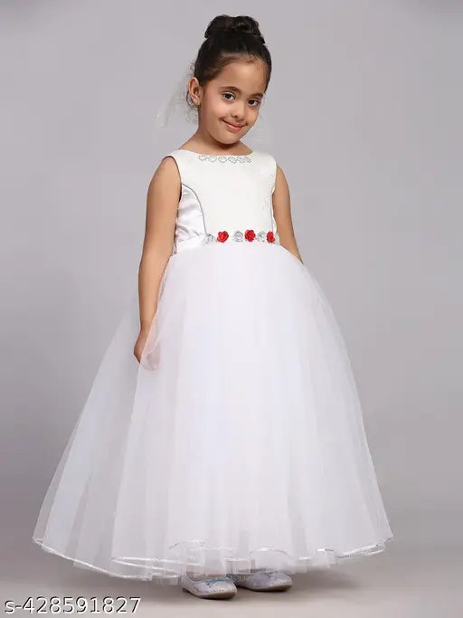 Toy Balloon Kids White Full-Length Girls Party Wear Gown