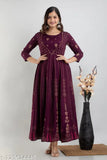 ftDiva Women's Rayon Printed Anarkali Kurta in Purple