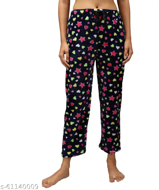 Women`s Regular Comfort Fit Winter Woolen Blend & Fleece Fur, core Velvet Printed Night Pyjama Suit /Track Pant/Lower Size M,L,XL,2XL (Pack 2)