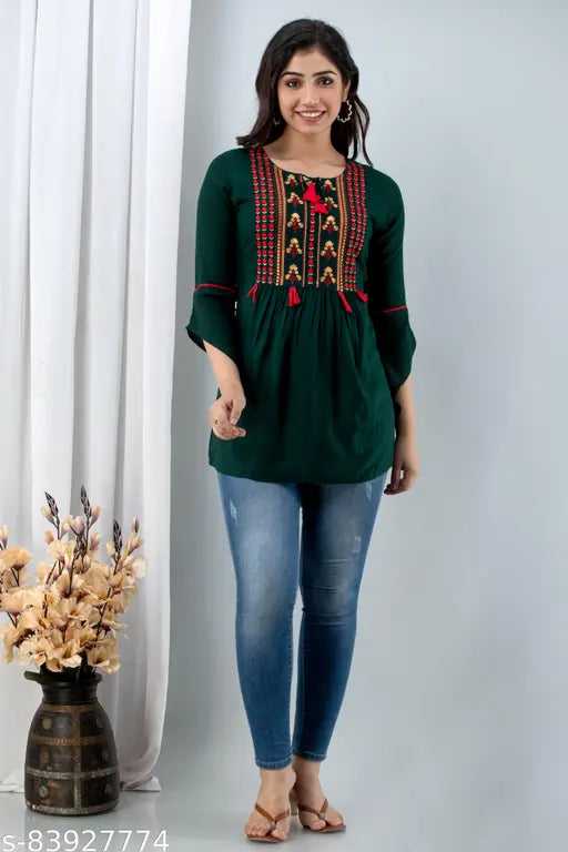 WOMENSHKURTI Casual embroidery Short Gown style top