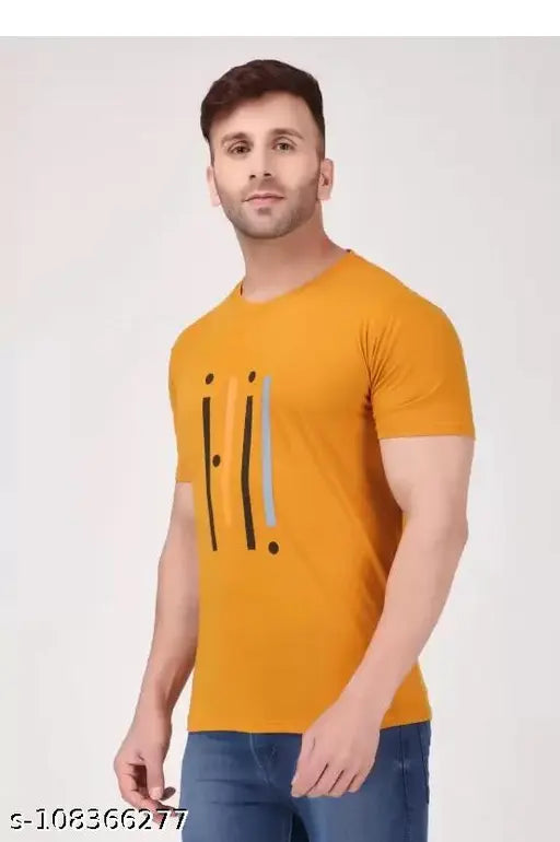 """Men Regular Printed Half Sleeve Tshirt"""Mustard