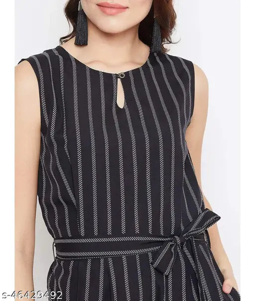 Black Printed Waist-tie Jumpsuit