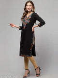 Women's Straight Embroidered Wool Designer Lace Kurti Woolen Kurti for winter Wear woman Lace Kurti embroidery Kurti Aari work winter Wear Kurtis for girls and women Woolen kurti Party Wear kurti for winter wear woman kurti For Lace Embroidery kurti