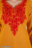 ARI WORK KURTI,WOOLEN KURTI,LATEST WOOLEN KURTI RED MUSTRD