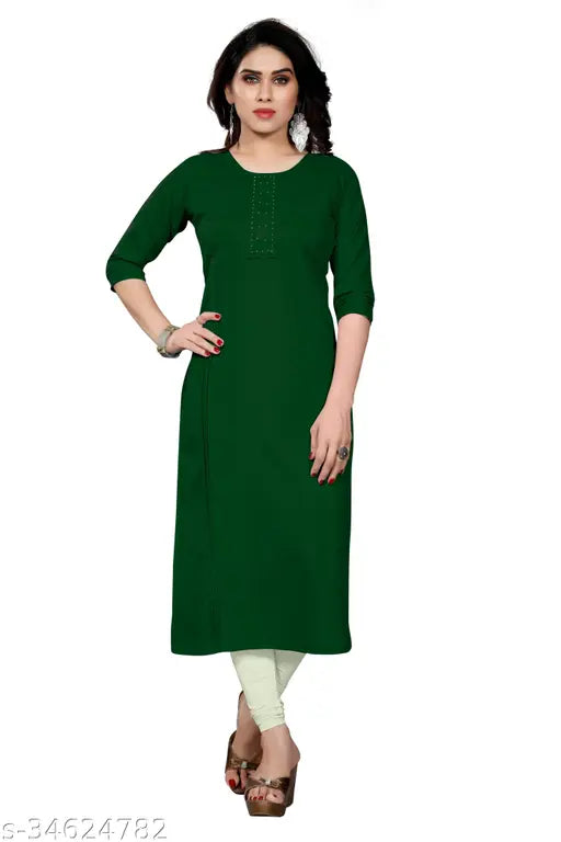 Women's A-line Embroidered Green Woollen Kurti