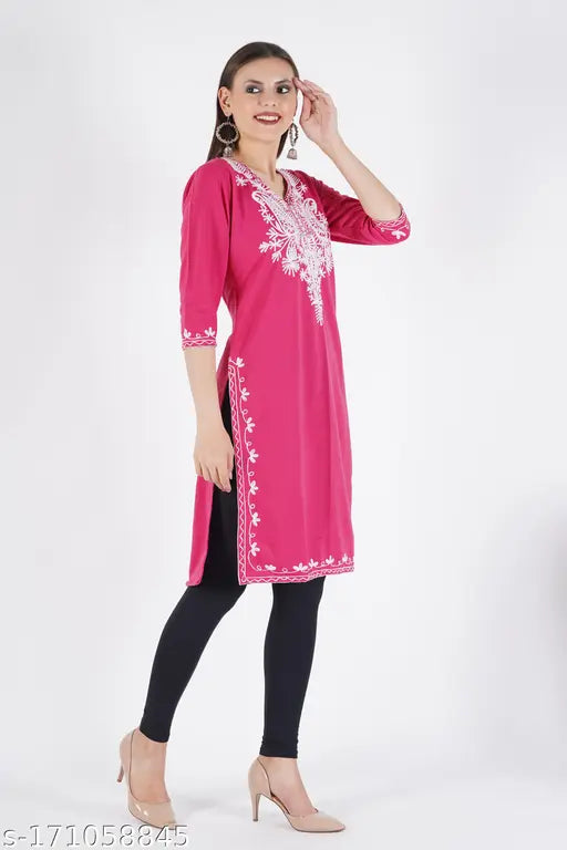 MAGENTA WOOLLEN AARI WORK EMBRODRIED KURTI FOR WOMEN