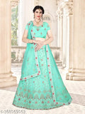 Gopinath Enterprise Embroidered Semi Stitched Lehenga Choli / mirror work lehnga for women / Beautiful Sea Green Color Lehenga Choli