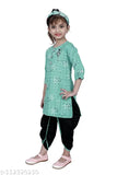 Hariyal Creation Kids Party/Festive Rama Green Designer Checked Patiala Suit For Girls