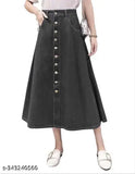 Washed Black Buttoned A-Line Maxi Denim Woman Skirt